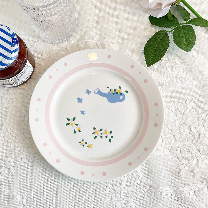 Đĩa Ăn Tráng Miệng Bằng Gốm Sứ Hình Hoa Tulip Thỏ Dễ Thương Phong Cách Retro Phương Tây