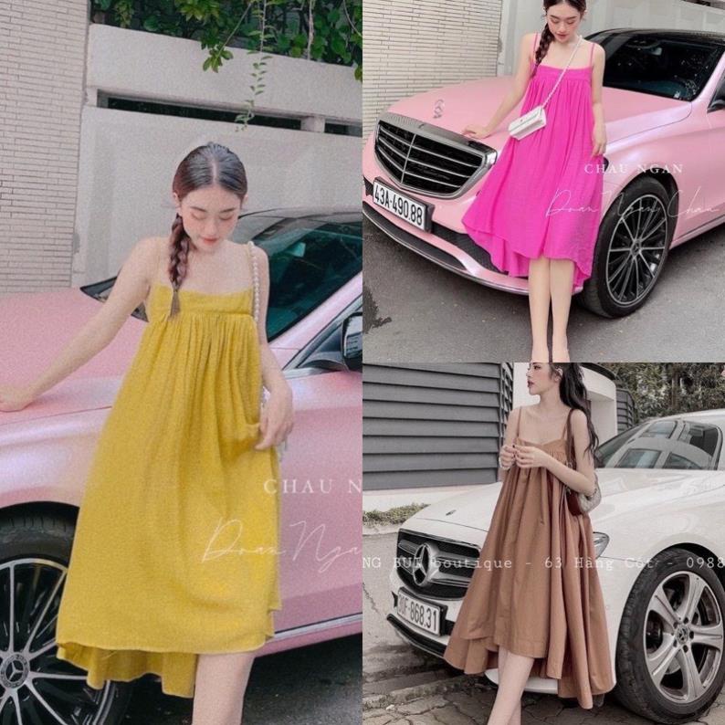 Đầm Nữ Dây Xòe Cao Cấp Vải Đũi Lụa Dáng Dài Bầu Bì Bon Chen Được (Kèm Video)