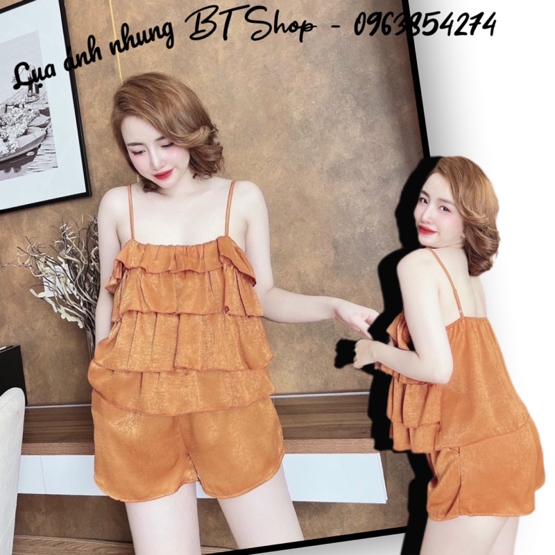 Đồ ngủ lụa latin 2 dây bèo tầng màu trơn freesize 42-57kg