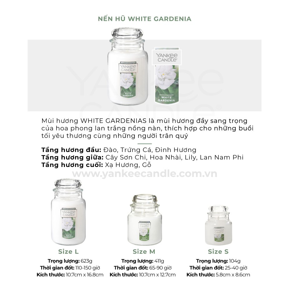 Nến hũ Yankee Candle size S - White Gardenia