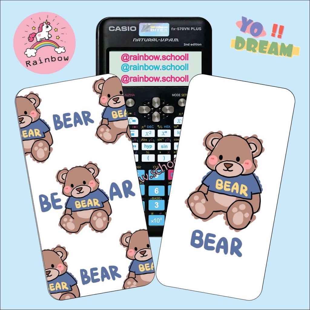 miếng dán decal in theo yêu cầu máy tính bỏ túi casio vinacal bé gấu
