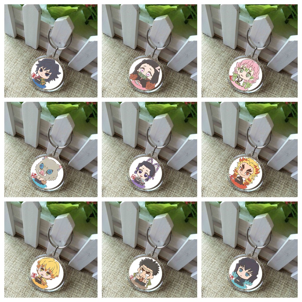 ( Tròn ) Móc khóa IN HÌNH KIMETSU NO YAIBA Thanh Gươm Diệt Quỷ ver QUỲ anime chibi đáng yêu