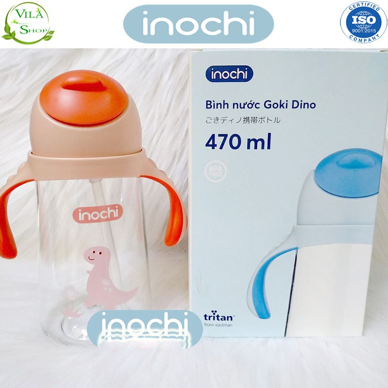 Bình Nước Cho Bé, Bình Nước Trẻ Em Có Tay Cầm Goki Dino 470ml, Bình Nước Cao Cấp Inochi Đạt Tiêu Chuẩn Xuất Nhật