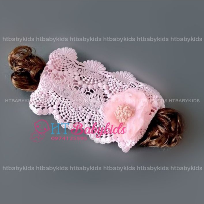 Băng Đô Tóc Giả Cho Bé - Turban Hồng Ren Xinh Dành Cho Bé Gái