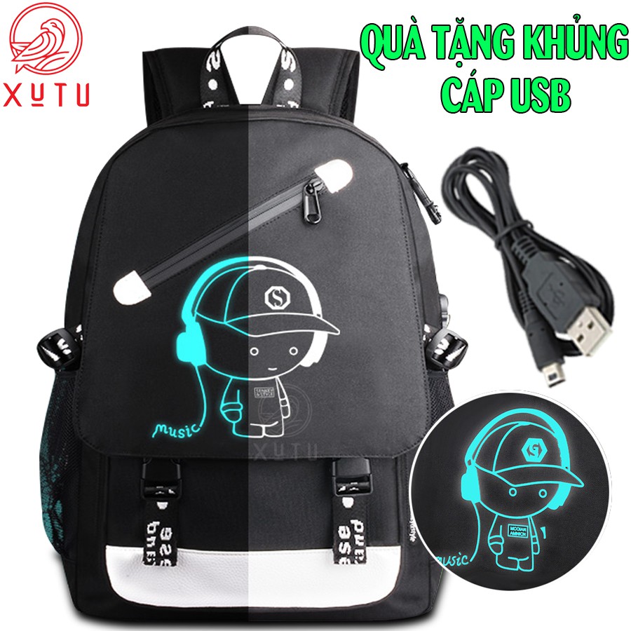 Balo thời trang cao cấp phát sáng dạ quang Xutustore hình Boy Music cá tính + Tặng cáp sạc USB bền xịn - Hàng siêu HOT