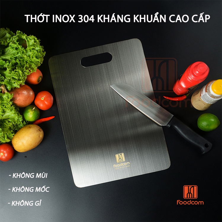 Thớt inox cao cấp Foodcom chất liệu inox 201  kích thước 23 x 30 cm  không han gỉ chống ẩm mốc, kháng khuẩn