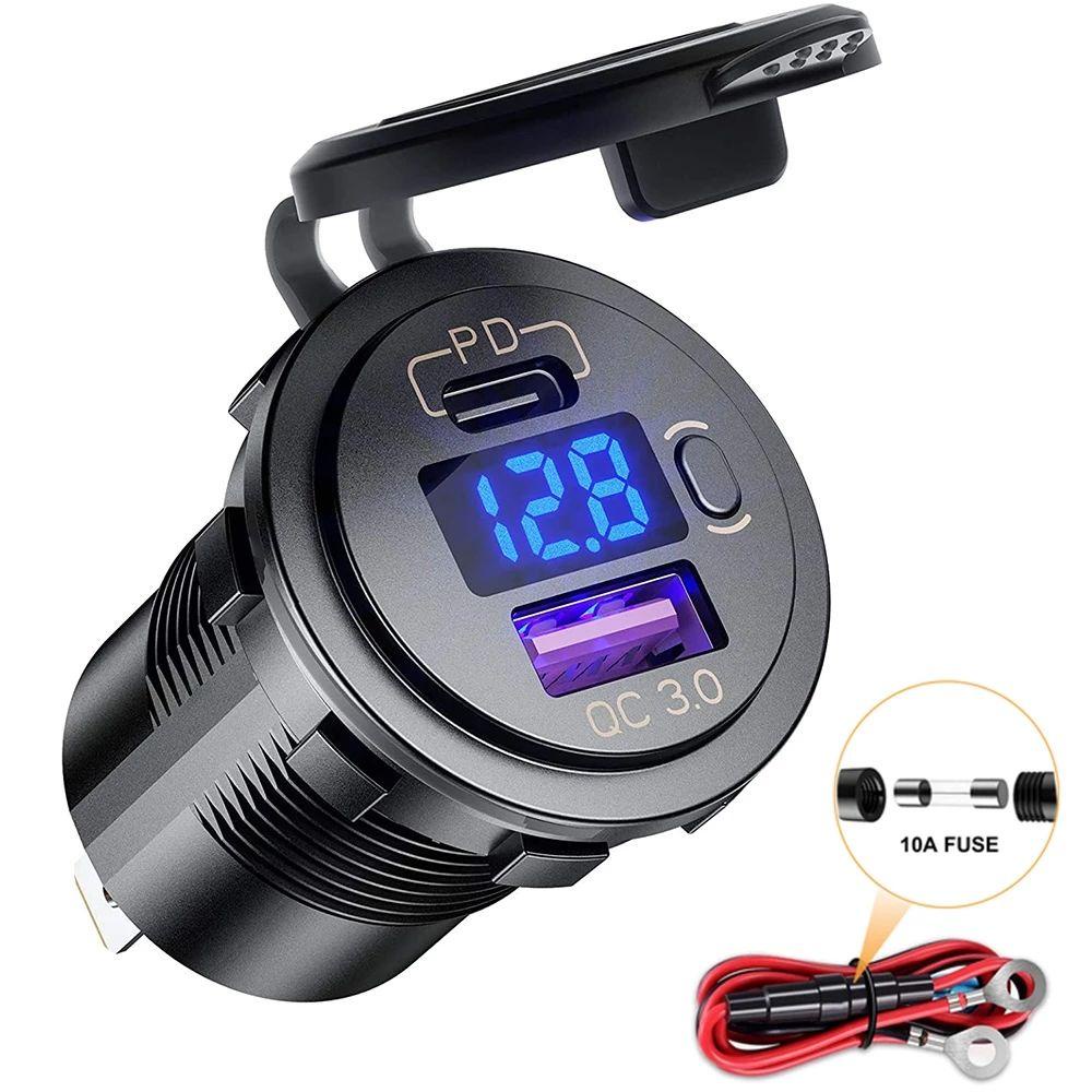 Tẩu Sạc PD + QC3.0 30W Cổng USB Type C Cho Xe Ô Tô