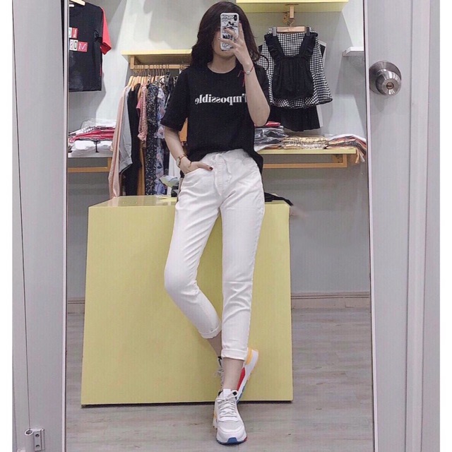 Quần baggy trơn lưng thun trắng &amp; đen