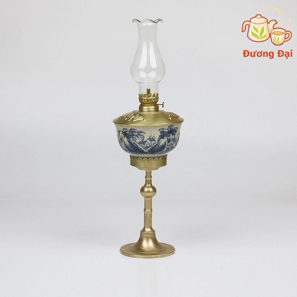 Đèn thờ dầu men rạn chân đồng cao Gốm Sứ Bát Tràng Đương Đại bọc đồng ( TẶNG KÈM BÓNG)