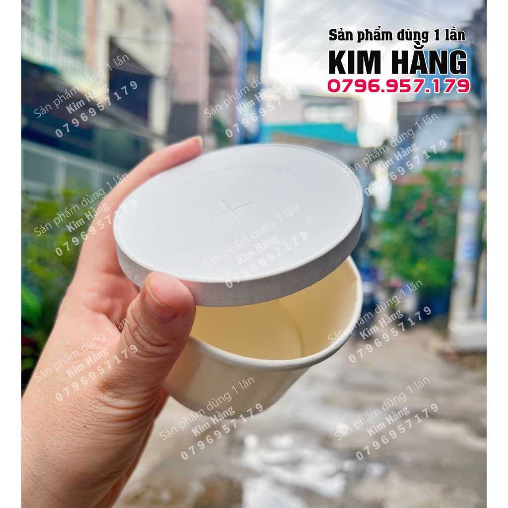 Set 50 ly kem giấy 200ml + nắp giấy, ly giấy đựng salat, đựng mousse,.....