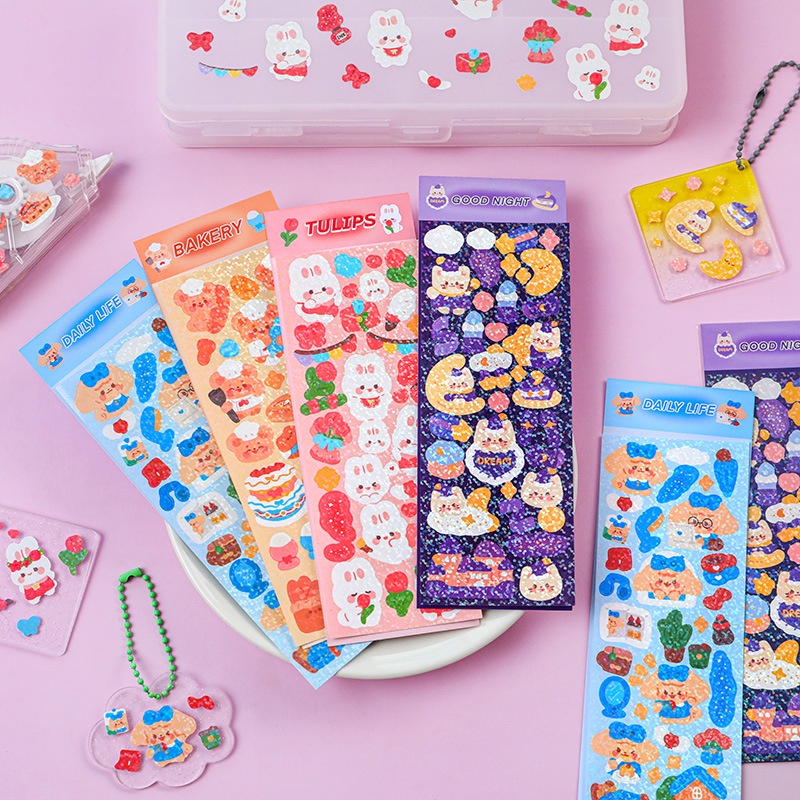 Miếng Dán Pet Màu Laser Họa Tiết Hoạt Hình Dễ Thương Trang Trí Sổ Tay diy