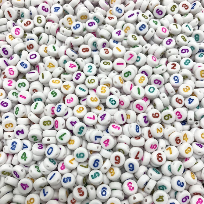 Set 100 Hạt Xâu Chuỗi 7mm &quot;0-9&quot; Hình Oval / Vuông Nhiều Màu Dùng Để Làm Đồ Trang Sức Thủ Công