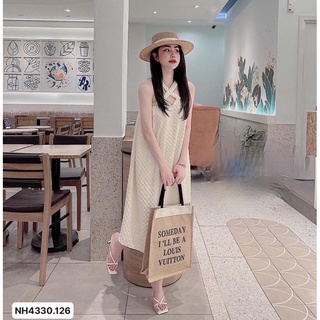 Đầm maxi nữ đi biển váy cổ yếm dáng suông dài du lịch dạo phố mùa hè