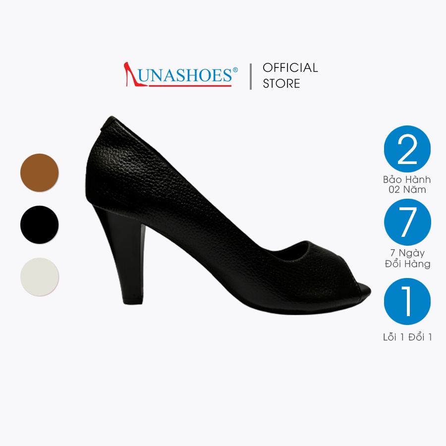 Giày cao gót nữ 7p hở mũi da bò mềm êm chân LUNASHOES 8007 bảo hành 2 năm 1 đổi 1 guốc trung niên cho mẹ