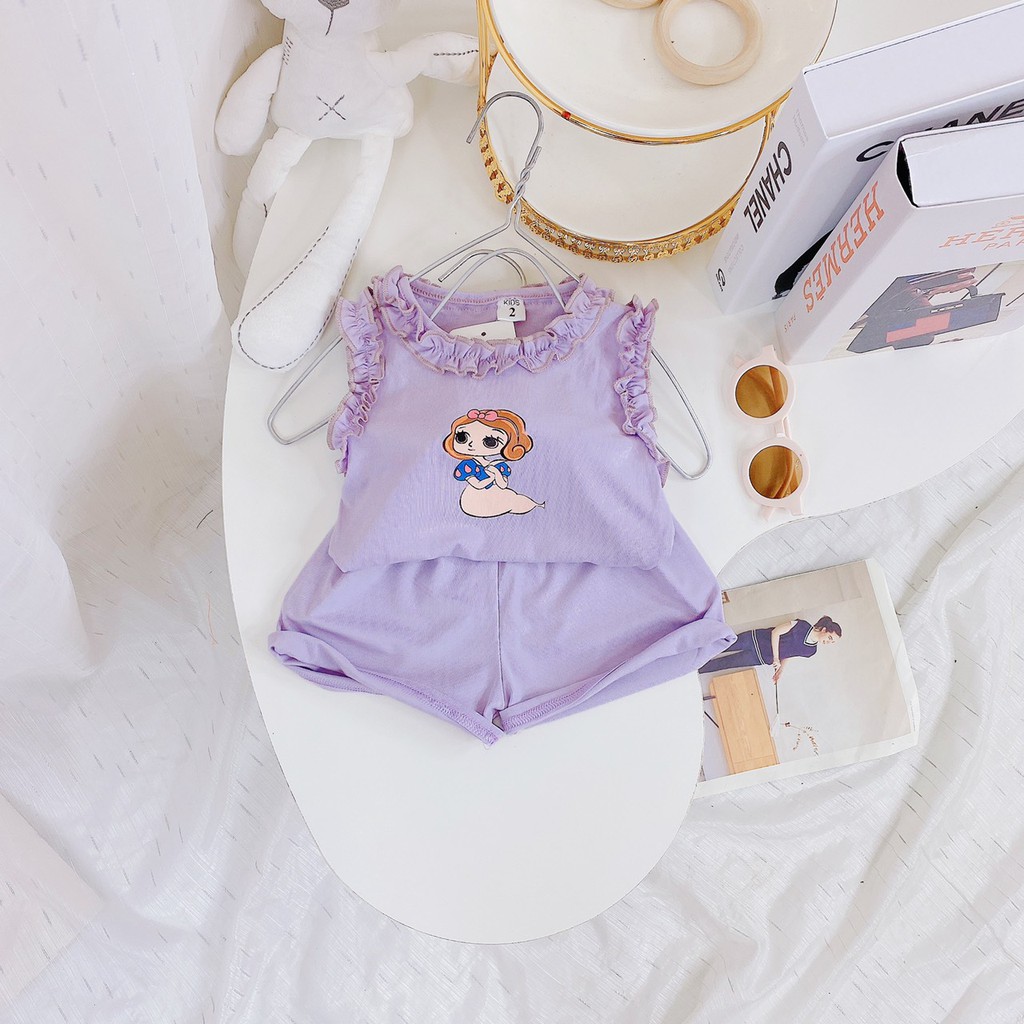 Bộ tăm lạnh cotto phối bèo dễ thương siêu mềm mát cho bé gái