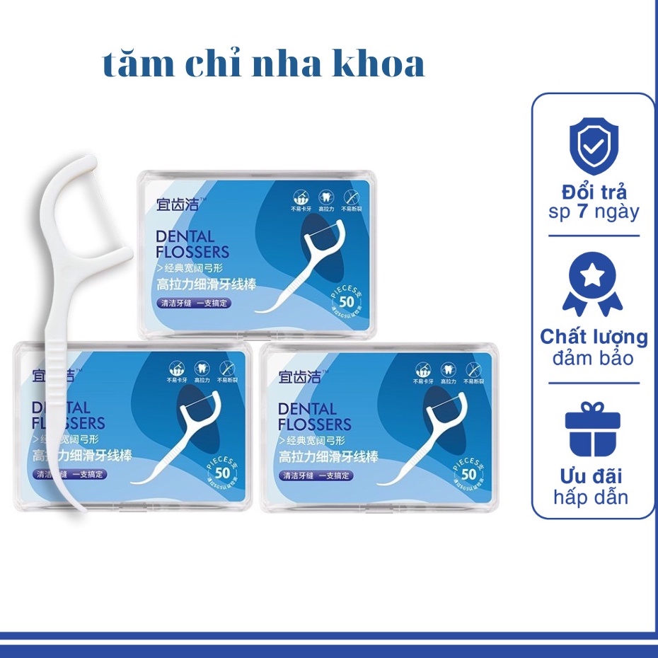 Hộp 50 tăm chỉ nha khoa - tăm chỉ vệ sinh kẽ răng chân nướu