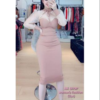 Đầm body tiểu thư phối tay voan