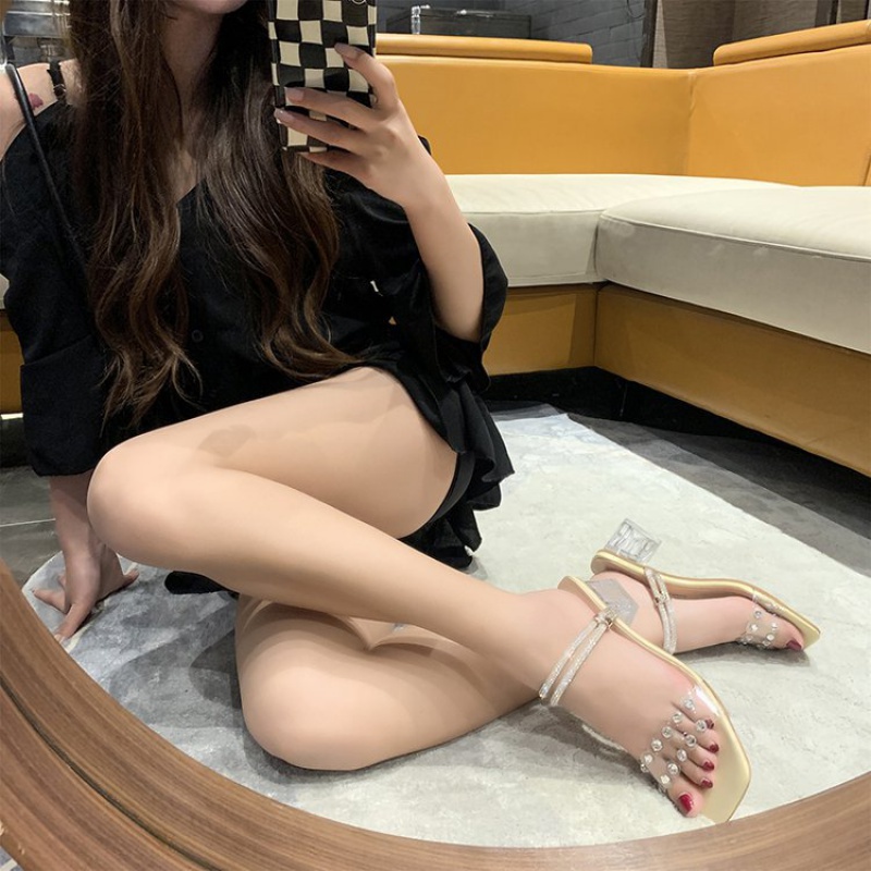 Giày Sandal Cao Gót Hở Ngón Quai Trong Suốt Đính Đá Phong Cách Hàn Quốc Thời Trang Nữ 2022