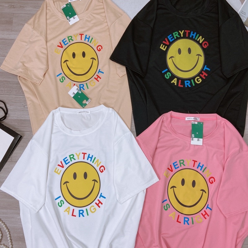 Áo phông dáng thụng mặt cười form rộng tay lỡ Áo thun cộc tay ngắn cotton