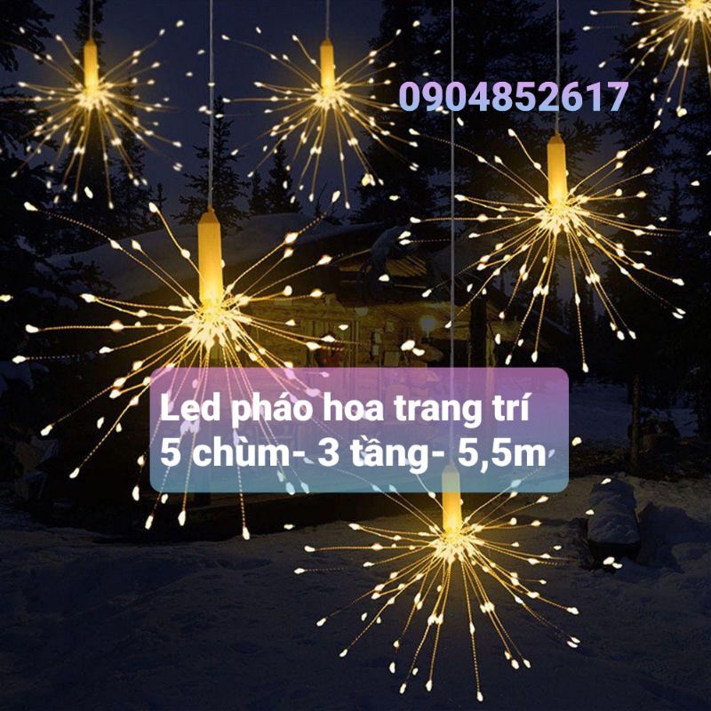 Bộ 5 Dây Đèn Pháo Hoa Led 2 tầng 3 tầng Hình, Trang Trí Sân Vườn, Giáng Sinh Độc Đáo