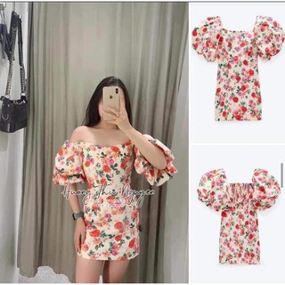Váy hoa tay bồng trễ vai zara