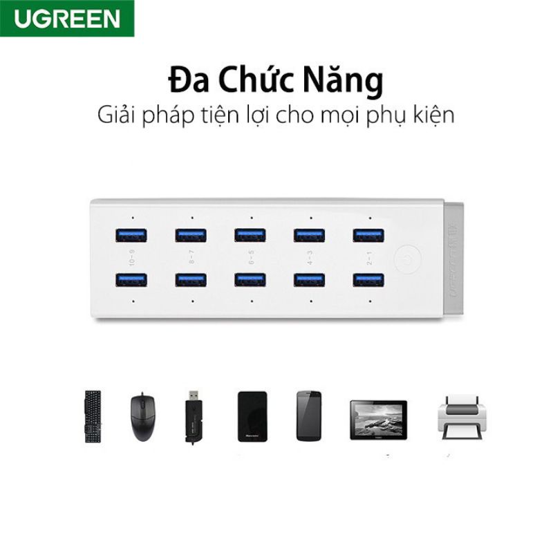 Hub đa năng 10 cổng USB 3.0 có nút bật tắt, kèm sạc điện thoại, máy tính bảng Ugreen 20297 CR116 - Hàng Chính Hãng