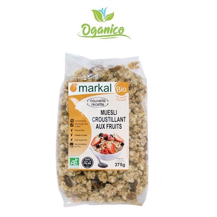 Ngũ Cốc Trái Cây / ORGANIC / Ngũ Cốc Hữu Cơ Giòn Trái cây Muesli Crunchy Markal 375 gr, Nhập Khẩu Bỉ