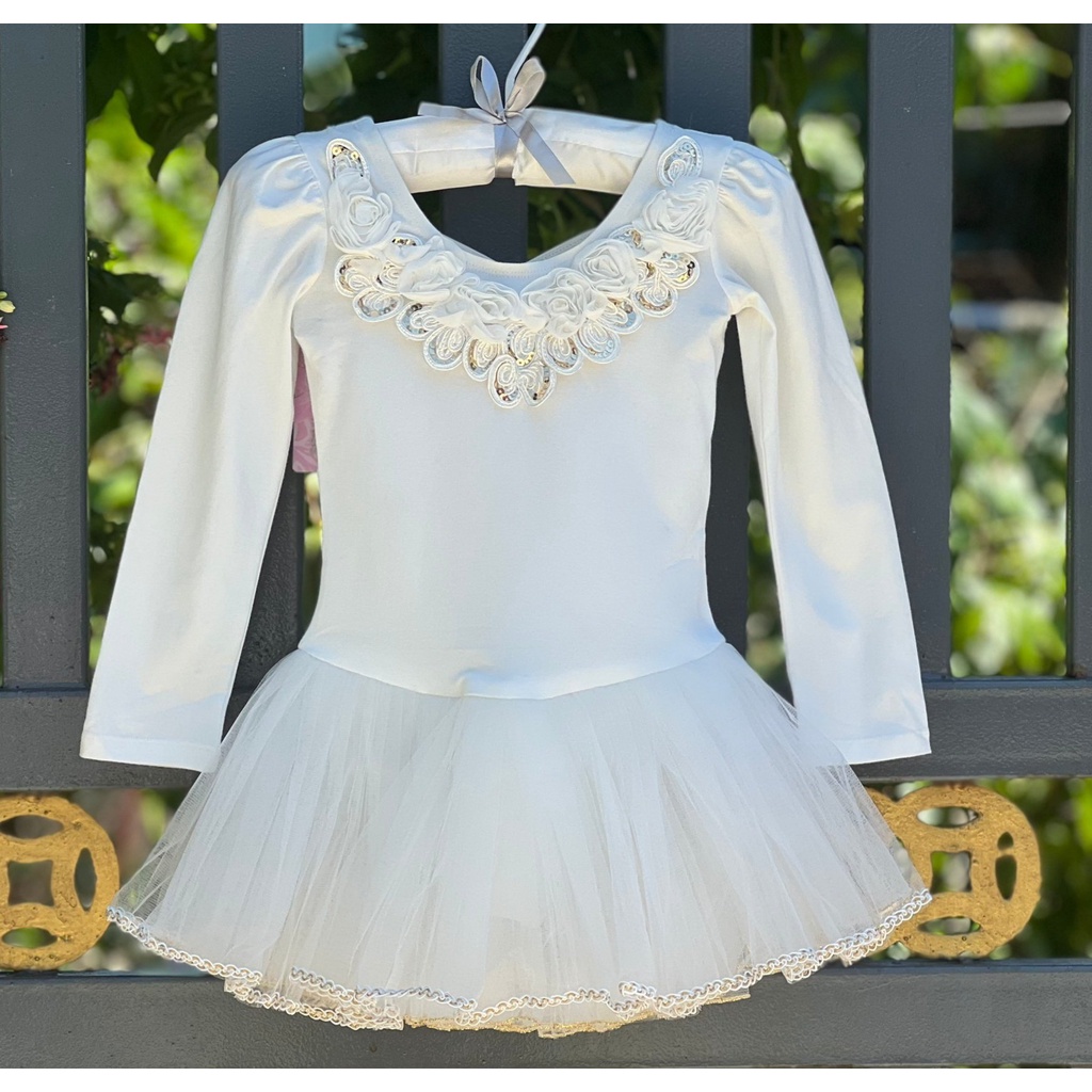 Váy múa ballet đầm múa bale dài tay váy ren 4 tầng hàng cao cấp cho bé gái