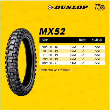 Lốp gai chuyên nghiệp Dunlop 80/100-21 MX52F (lốp trước các dòng xe cào cào vành 21)