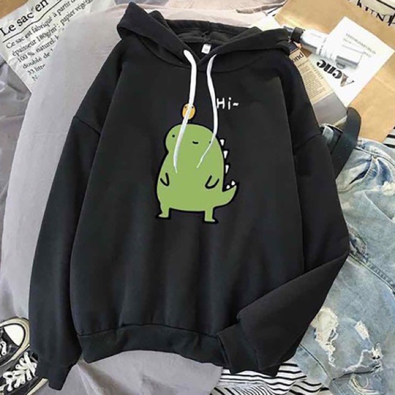 áo HOODIE NỈ in hình khủng long hi MŨ 2 lớp