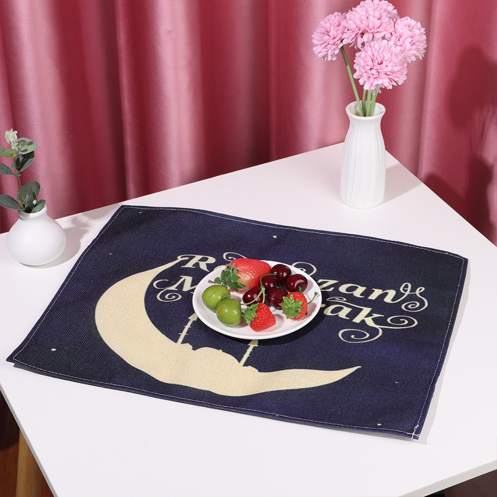 MELODG Home Dining Flax Leather Round Table Mat Placemat Moon Lamp Heat Insulation Non-Slip Eid Mubarak Soft Dining Table Coasters