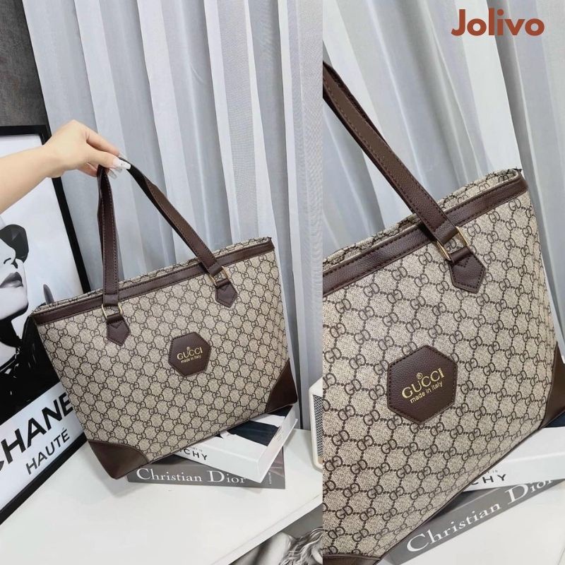 Túi xách nữ bản to Gu.ci kẹp nách xách tay quai da có khóa kéo thời trang JOLIVO T1.036