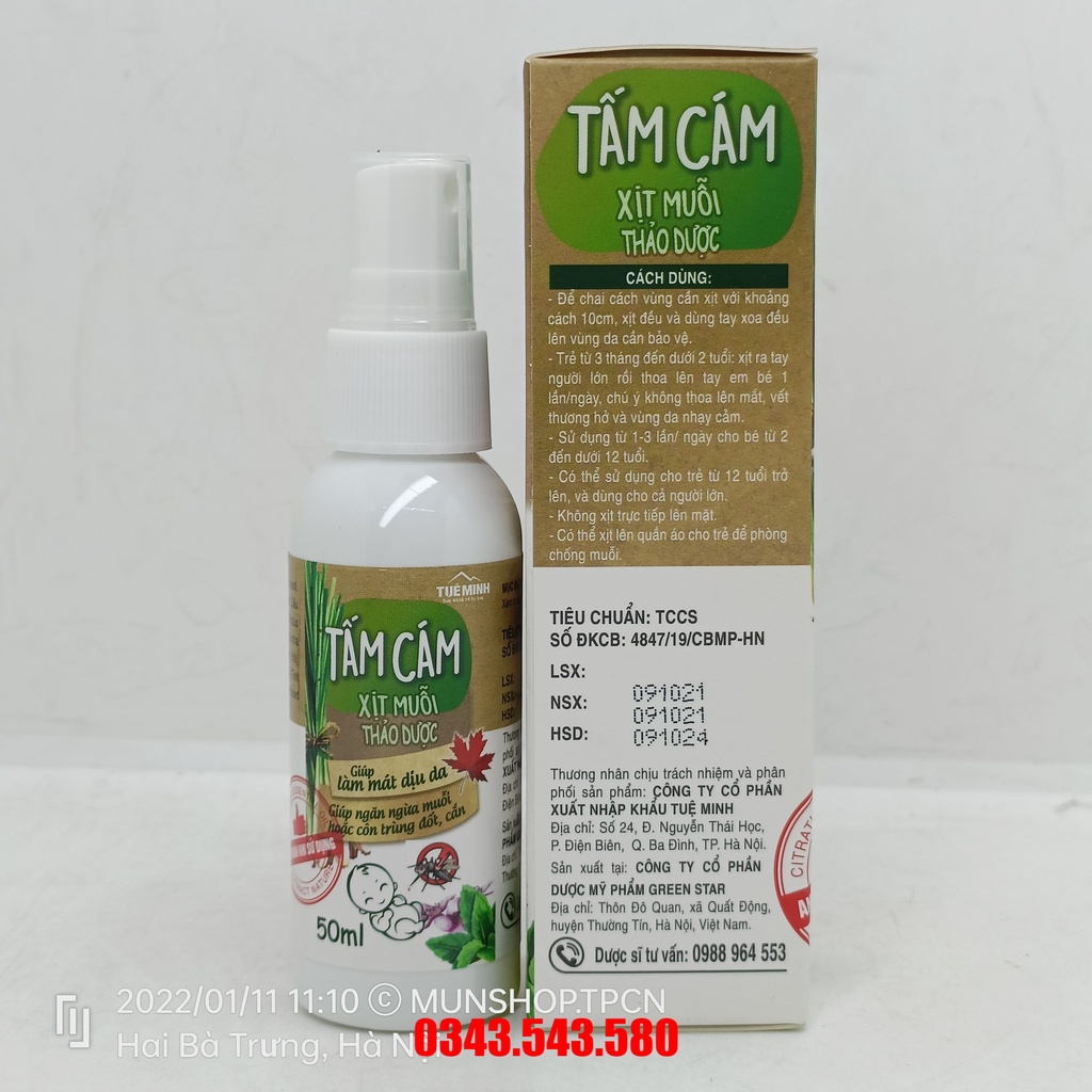 Xịt muỗi thảo dược TẤM CÁM Tuệ Minh chai 50ml