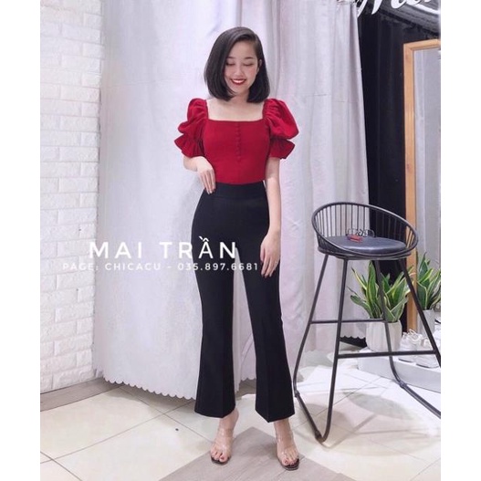 Quần Ống Loe cạp cao chất lượng tuyết mưa , Quần baggy ống loe cạp cao