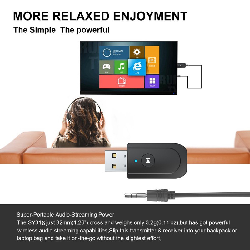 USB Bluetooth 5.0 Adapter Mini 3 in 1 Wireless Music Audio Receiver Transmitter 3.5mm AUX for TV PC Headphones Car