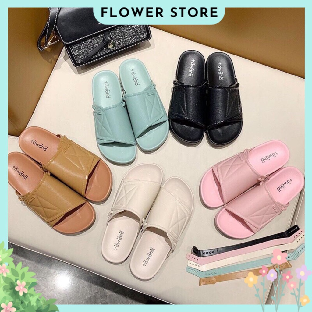 Giày sandal cao su nữ đế bệt quai ngang bản to phong cách đơn giản FLOWER SD05 - Nguyentrang239