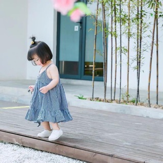 Đầm 2 dây caro nhí