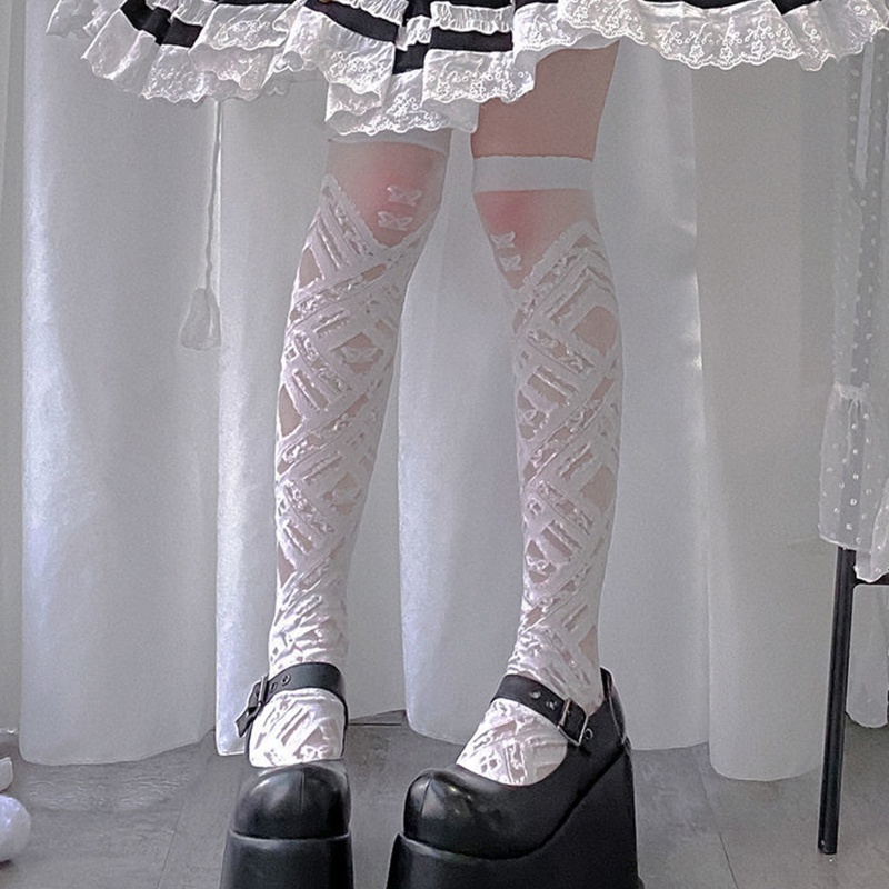 Xixi Vớ Lưới Dài Trên Gối Phối Nơ Phong Cách Lolita Nhật Bản Ngọt Ngào Cho Nữ