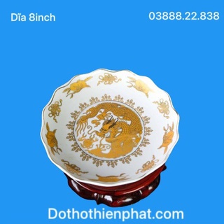 Dĩa sứ hoa văn rồng vàng 8in