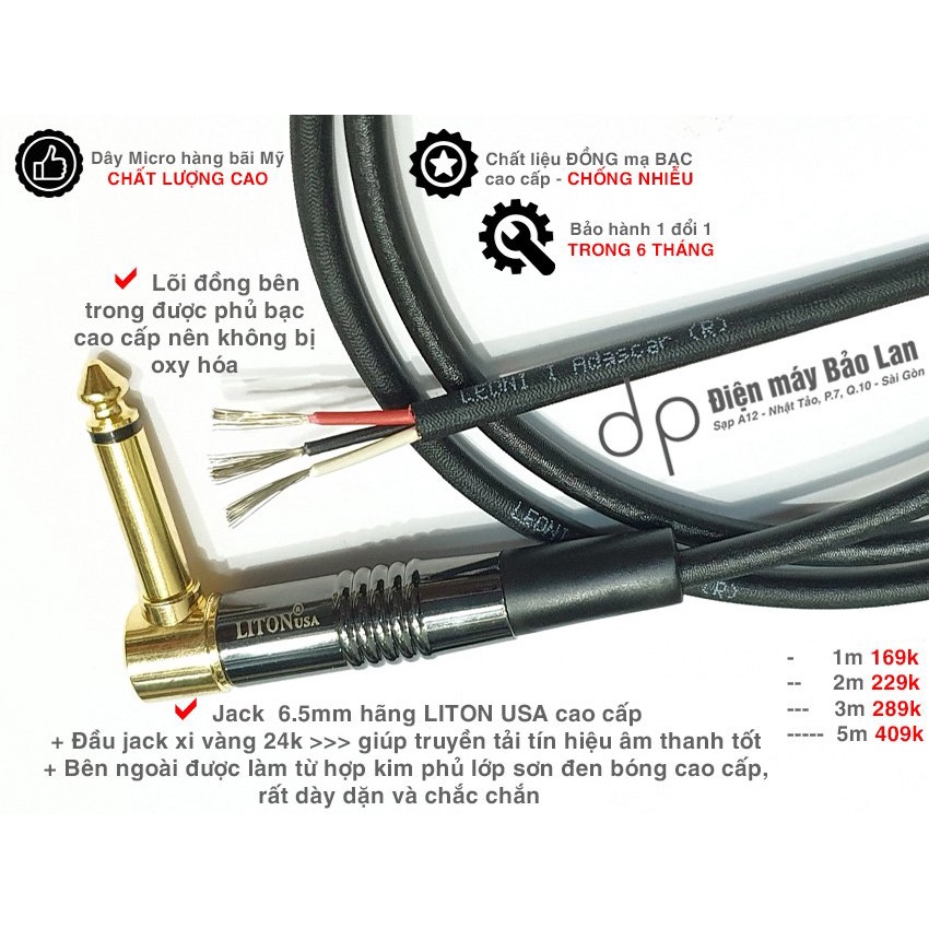 Dây 2 đầu 6 ly cong, Hàng bãi USA , Chống Nhiễu Cao Cấp , Màu Đen , Bảo Hành 6 Tháng