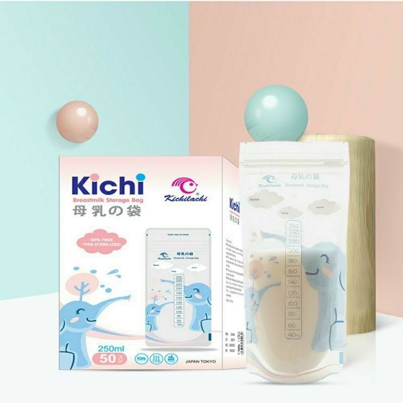 Hộp 50 túi trữ sữa Kichi 250ml hình con voi
