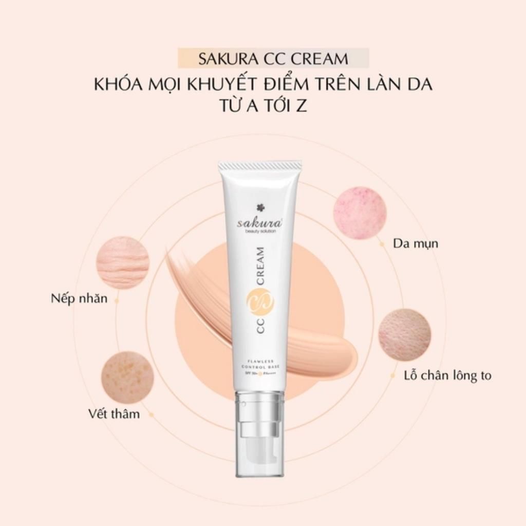 Kem Trang Điểm Chống Nắng Sakura CC Cream Flawless Control Base Che Phủ Nhẹ Nhàng (Chai 40ml)