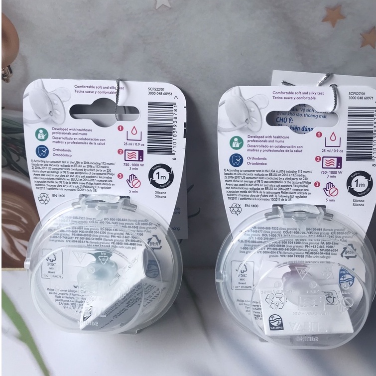 Núm ti giả Philips Avent Ty ngậm Avent Ultra Soft Siêu Mềm Thông Khí Có Chỉnh Nha, Giúp Bé Tự Ngủ, Vỉ Đơn