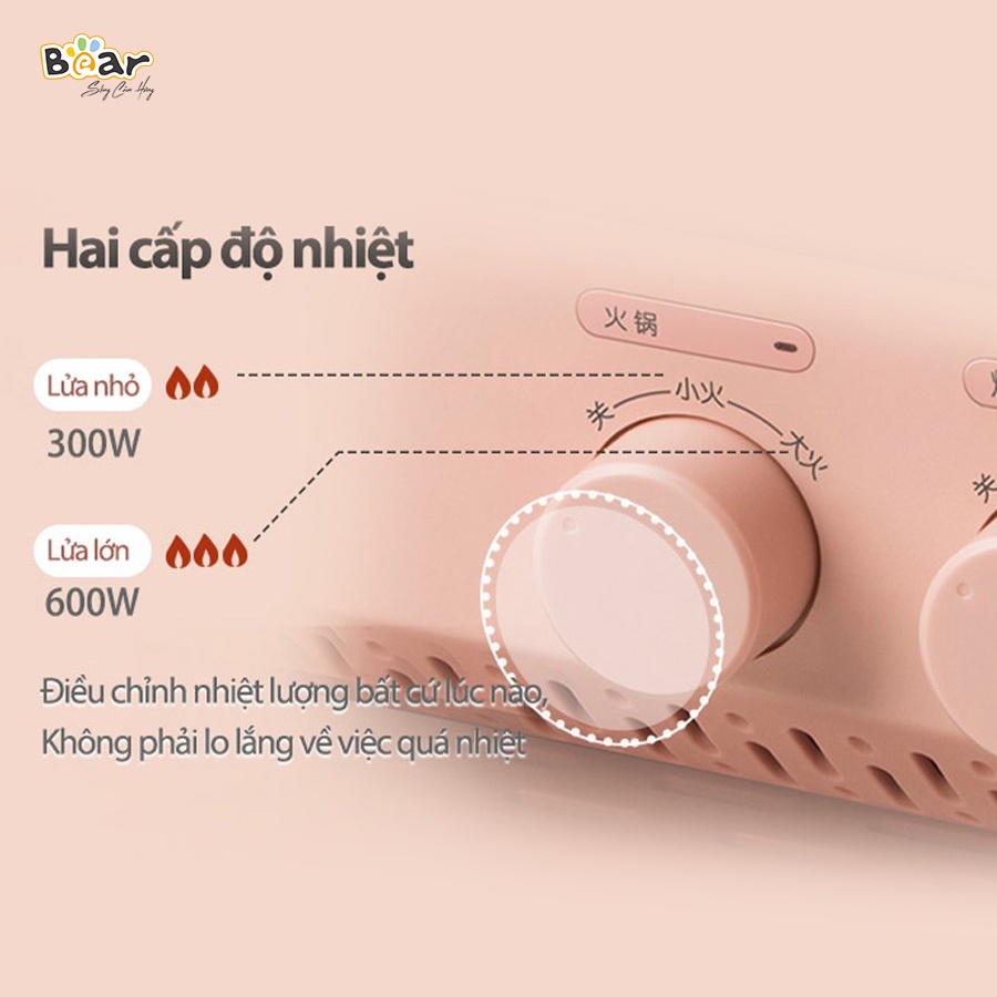 Nồi Lẩu Nướng 2 Ngăn Mini Bear Đa năng 6 trong 1 Công Suất Cao DKL-C12D1