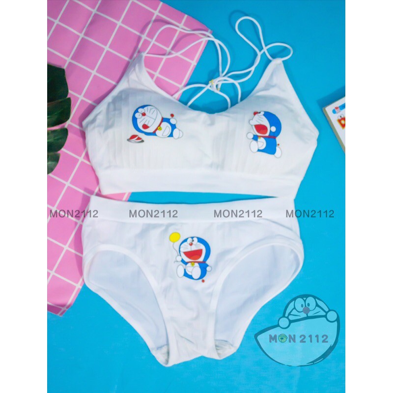 BỘ ĐỒ LÓT THỂ THAO FREESIZE 40-60KG BRA KHÔNG GỌNG DÂY ĐAN CHÉO DORAEMON DOREMON | BigBuy360 - bigbuy360.vn