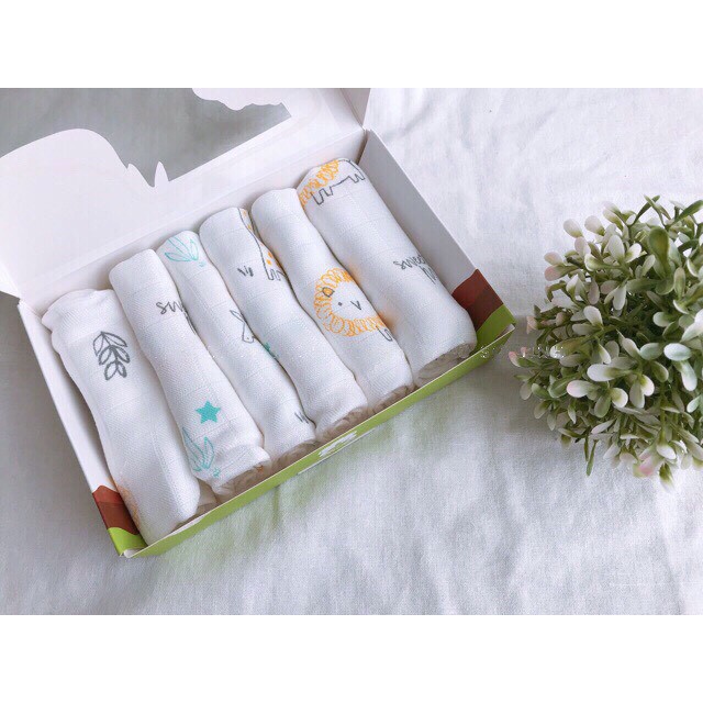 Hộp 6 khăn sữa sợi tre Mippi