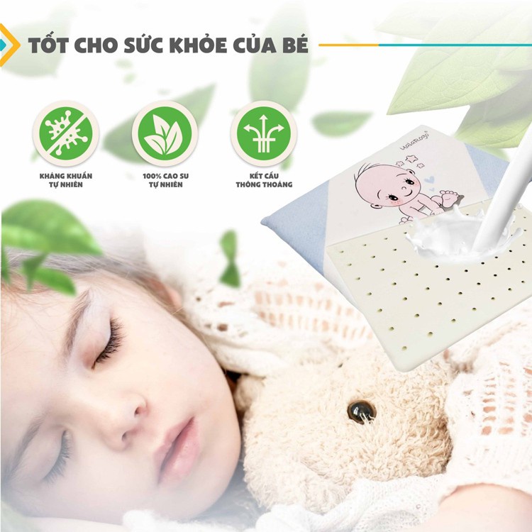 Gối cao su non Uala rogo sơ sinh - 4 tuổi Chubby chống bẹp đầu thông thoáng khử khuẩn đàn hồi giúp bé ngủ ngon 8884