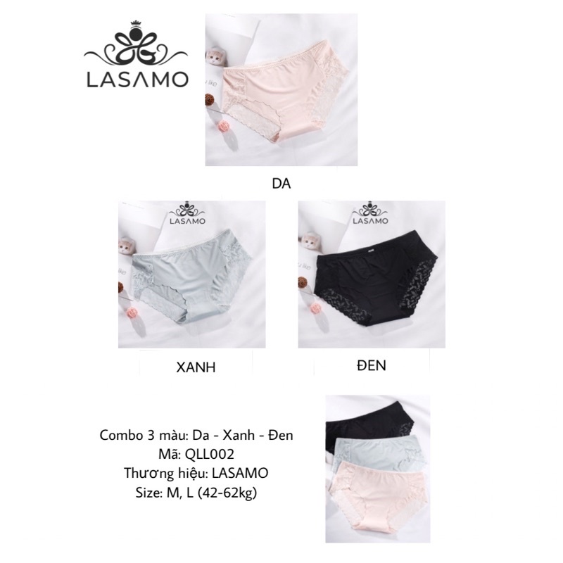 Combo 3 quần lót nữ thun lạnh cotton phối ren thoáng mát cao cấp hãng LASAMO mã QLL002