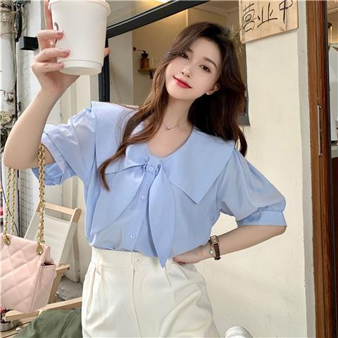 Áo Sơ Mi Cotton Cổ Thủy Thủ Thắt Nơ Phong Cách Pháp Mẫu Mới Thời Trang Xuân Hè 2022 Cho Nữ