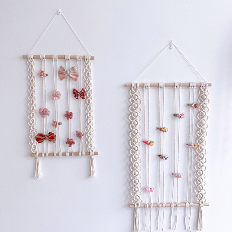 Giá Đỡ Kẹp Tóc Macrame Đan Phối Tua Rua Phong Cách Bắc Âu